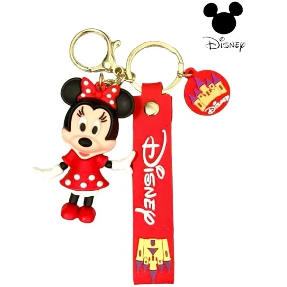 Disney Keychain Minnie Mouse Cartoon Silicone Pendant Keyring 3D Key Ring NEW - Picture 2 of 16